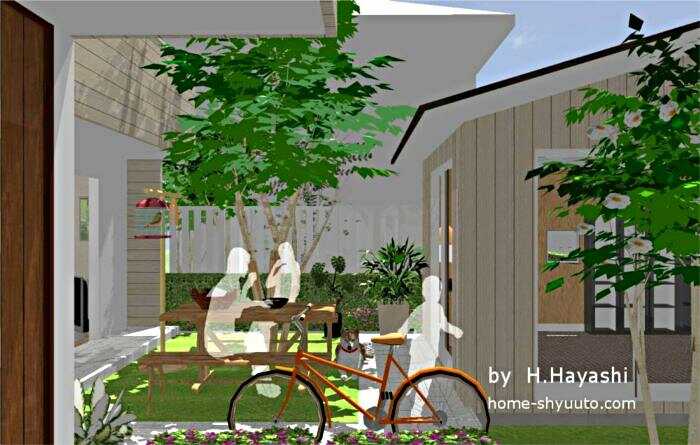 緑のある家でくつろぐ