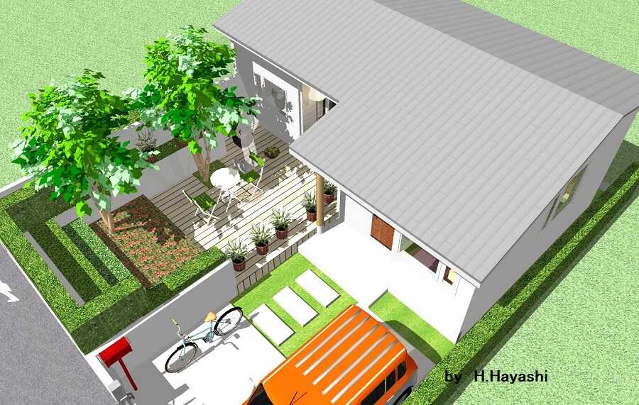 緑のある家でくつろぐ