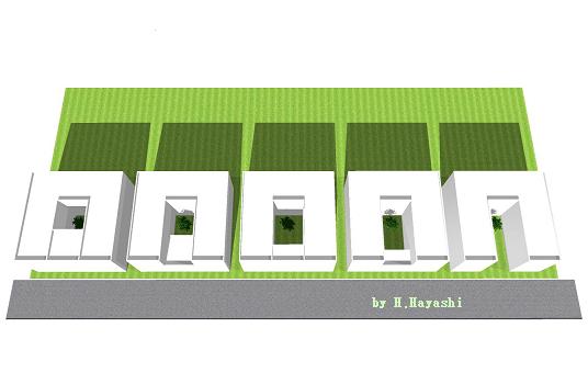 東京の冬至の中庭の日影 東京の冬至日の中庭日影